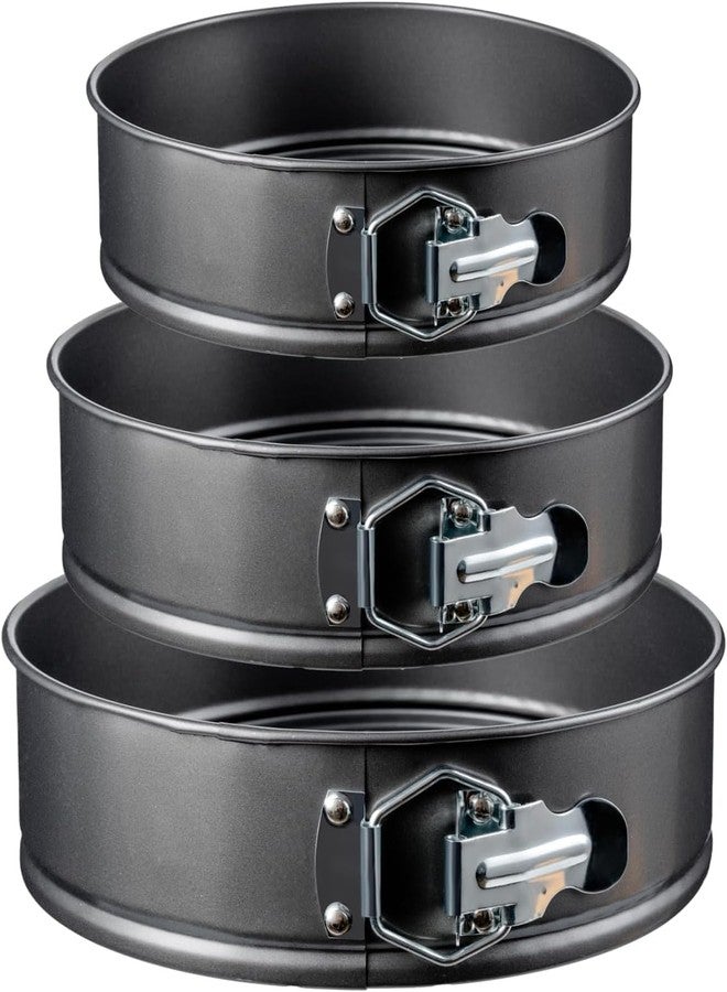 BAKERS PARDISE 3-Piece Springform Cake Pan Set Teflon Coated Carbon Steel Non-Stick Cake Mould with Removable Base | Round Baking Tin for Microwave Oven & OTG | Dishwasher Safe-Black (7, 8, 9 Inches) - Image 2