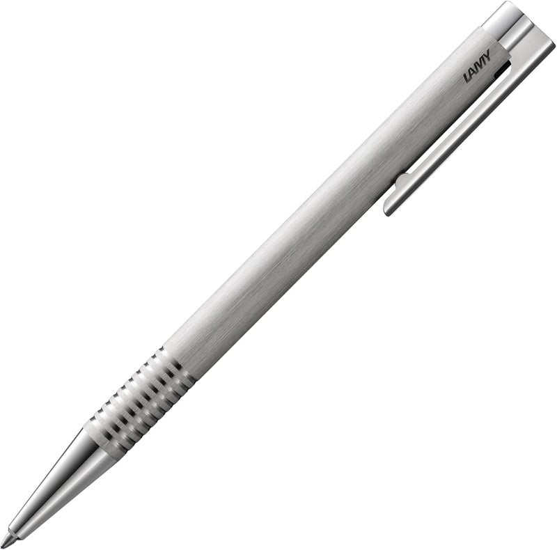Lamy Logo Brushed Stainless Steel Ballpoint Pen with Black Refill M 16 - Image 1