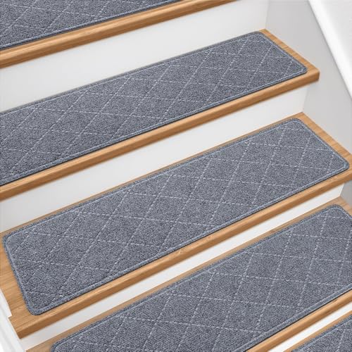 DailyCuddles Stair Treads for Wooden Steps 15 PCS - 8’’ x 30’’, Non Slip Stair Runner, Machine Washable Stair Rugs Strips for Kids Pets and Elderly, Indoor Carpet for Stairs (Grey) - Image 1