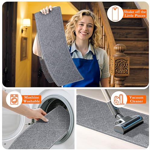 DailyCuddles Stair Treads for Wooden Steps 15 PCS - 8’’ x 30’’, Non Slip Stair Runner, Machine Washable Stair Rugs Strips for Kids Pets and Elderly, Indoor Carpet for Stairs (Grey) - Image 5