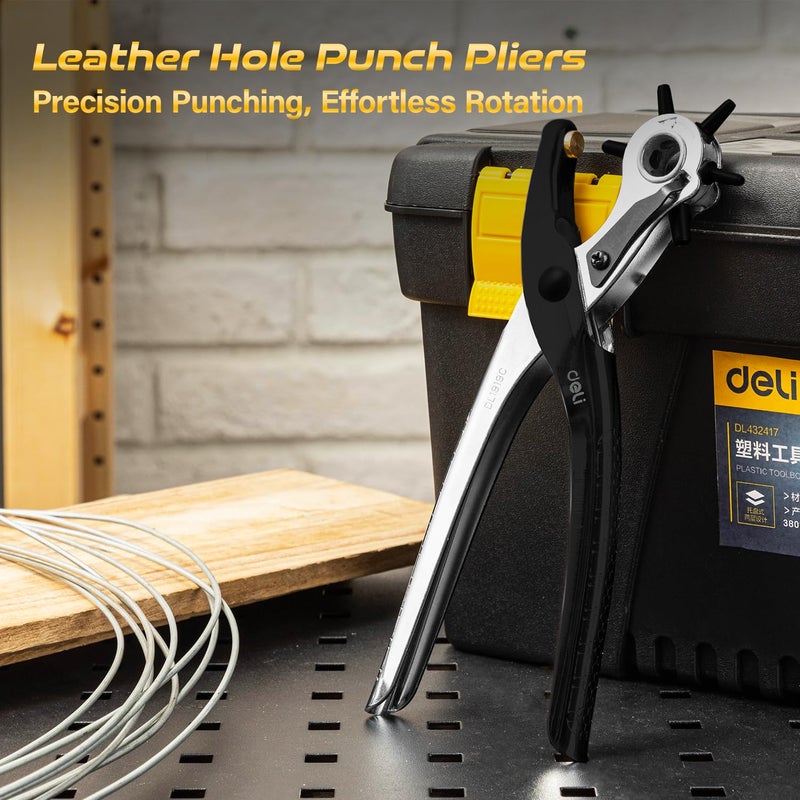 Deli DL1919C 9" كماشة ثقب مع 6 أحجام ثقوب قابلة للتعديل Crv+ و فولاذ مدلفن على البارد مطلي بالكروم معالجة حرارية أداة إصلاح ثقب حزام جلد (عبوة من 1، فضي) - Image 2