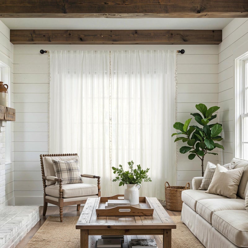 ColorBird Boho Curtains White Drapes 84 Inches Long for Living Room Farmhouse Cottage Core Light Filtering Embroidered Striped Window Treatment for Bedroom Dining Closet Boho Chic Decor - Image 3