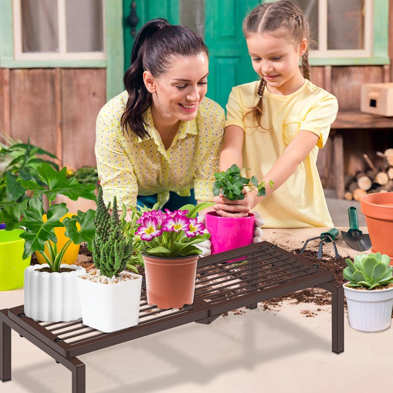 Gouisalin 1 Tier Metal Plant Stand Indoor Outdoor, Potted Multiple Flower Pot Holder Rack Plant Shelf, Heavy Duty Planter Display Shelving for Patio Balcony Garden Living Room Decorative (Brown) - Image 5