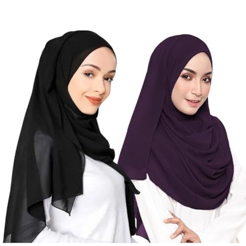 Barakath Premium Chiffon Hijab Head Scarf Shawl Wrap for Women (Balck and Purple) - Image 1