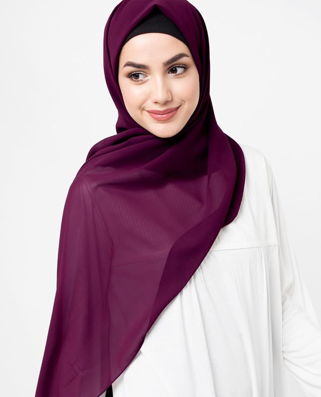 Barakath Premium Chiffon Hijab Head Scarf Shawl Wrap for Women (Balck and Purple) - Image 4