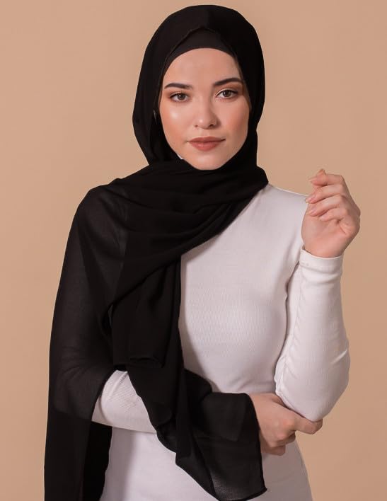Barakath Premium Chiffon Hijab Head Scarf Shawl Wrap for Women (Balck and Purple) - Image 3