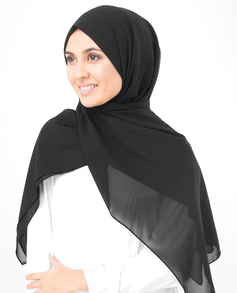 Barakath Premium Chiffon Hijab Head Scarf Shawl Wrap for Women (Balck and Purple) - Image 2