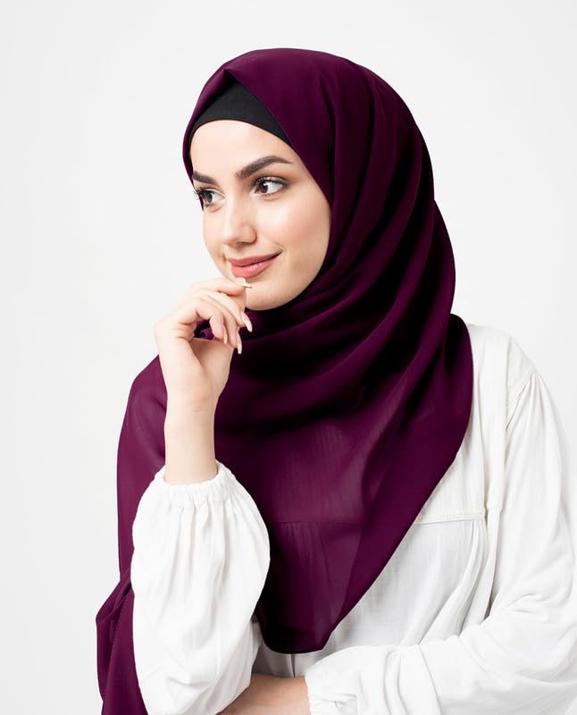 Barakath Premium Chiffon Hijab Head Scarf Shawl Wrap for Women (Balck and Purple) - Image 5