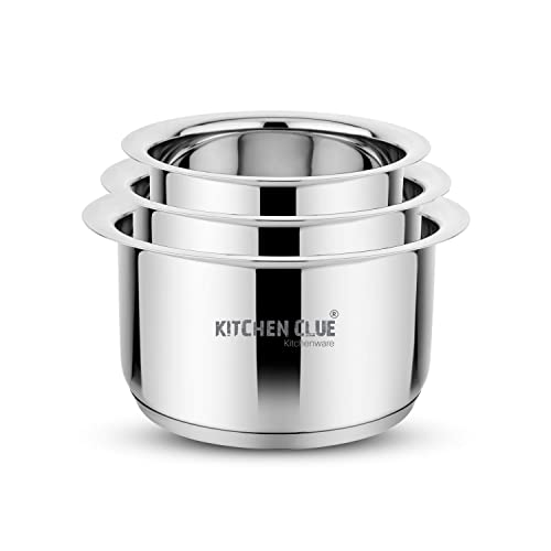 KITCHEN CLUE Stainless Steel Tope Set 1200_1600_2000 ML, Encapsulated Induction & Gastove Base Compatible I 3.5 Mm TRIPLY Base I Heavy Guage Quality Steel Milk tope Set I Ideal for Cooking & Serving - Image 1