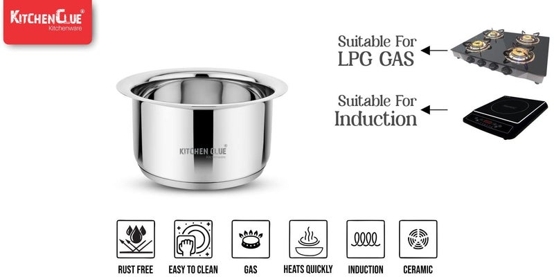 KITCHEN CLUE Stainless Steel Tope Set 1200_1600_2000 ML, Encapsulated Induction & Gastove Base Compatible I 3.5 Mm TRIPLY Base I Heavy Guage Quality Steel Milk tope Set I Ideal for Cooking & Serving - Image 3