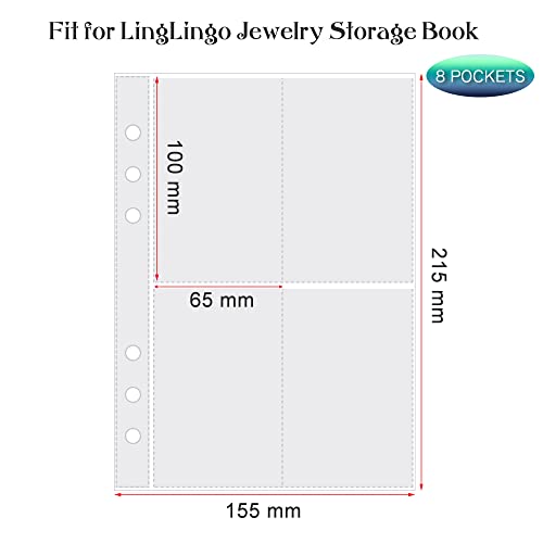LingLingo Clear Double-Sided Refill Inner Pages for Transparent Jewelry Storage Book 6 Ring Binder, 20 Sheets 160 Pockets - Image 2