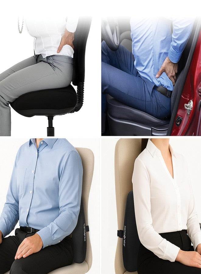 Samsonite وسادة دعم القطن القطني من سامسونيت لمقعد المكتب ومقعد السيارة - وسائد من رغوة الذاكرة لدعم القطن، وسادة دعم القطن للسيارة وتخفيف آلام أسفل الظهر، سوداء - Image 2