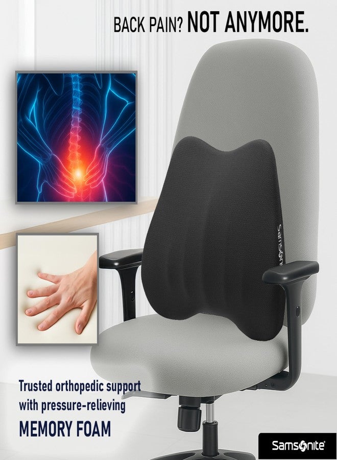 Samsonite وسادة دعم القطن القطني من سامسونيت لمقعد المكتب ومقعد السيارة - وسائد من رغوة الذاكرة لدعم القطن، وسادة دعم القطن للسيارة وتخفيف آلام أسفل الظهر، سوداء - Image 3