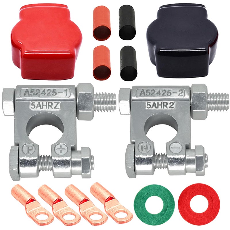 DLronwey Battery Terminal ConnectorsMilitary Spec Positive Negative Heavy Duty Battery Terminals with 4 pcs 2 Gauge 38 Copper Lugs4 Heatshrink2 Cover and Anti Corrosion Washers - Image 3