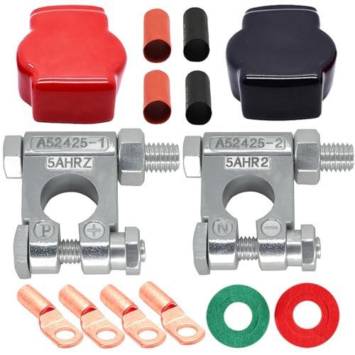 DLronwey Battery Terminal ConnectorsMilitary Spec Positive Negative Heavy Duty Battery Terminals with 4 pcs 2 Gauge 38 Copper Lugs4 Heatshrink2 Cover and Anti Corrosion Washers - Image 1
