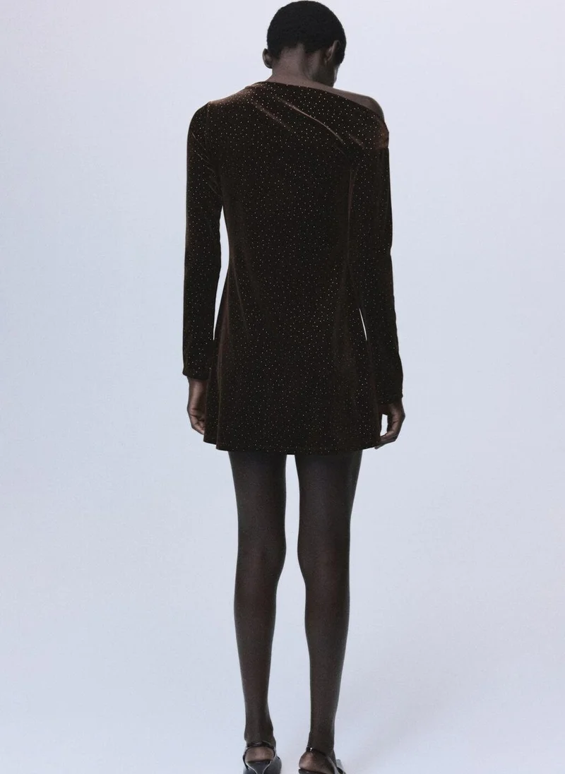 MANGO Asymmetrical velvet dress with shiny details