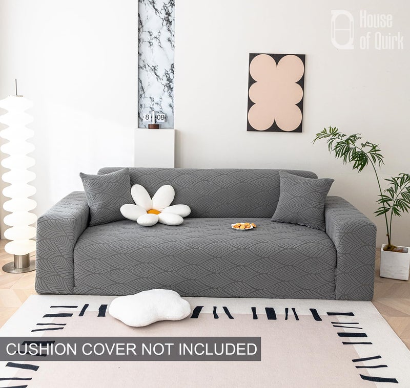 House of Quirk Universal Single Seater 220 GSM Jacquard Leaf Texture Fabric Sofa Cover Soft Touching Cover for Couch Flexible Stretch Sofa Slipcover (Charcoal, 90-140cm) - Image 2