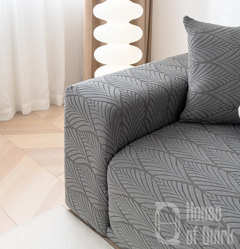 House of Quirk Universal Single Seater 220 GSM Jacquard Leaf Texture Fabric Sofa Cover Soft Touching Cover for Couch Flexible Stretch Sofa Slipcover (Charcoal, 90-140cm) - Image 5
