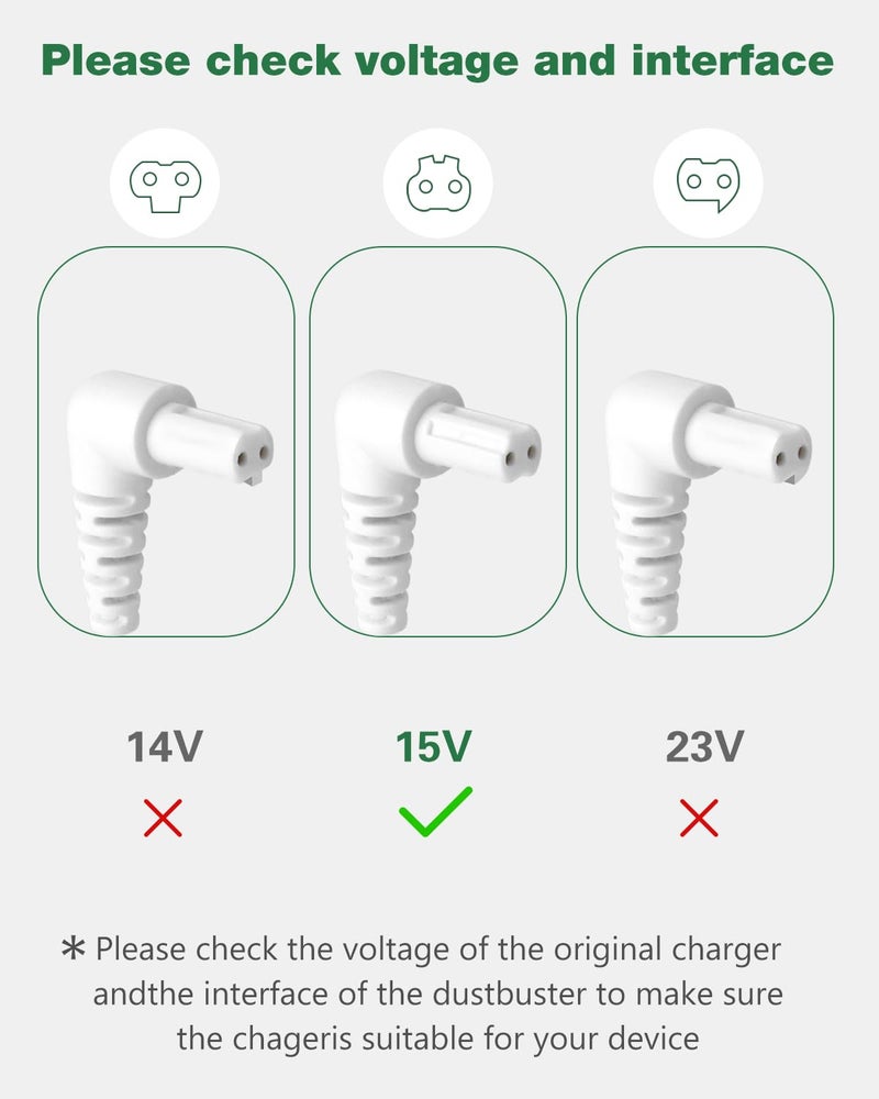 JOVNO 15V Charger Compatible with Vacuum Cleaner 90627870 Dusbuster Handheld Vacuum Cleaners S003AQU1500015 HHVI315JO42 HFVB315J22 HHVI320JR02 90629039, Replacement Power Supply Cord 6FT - Image 3