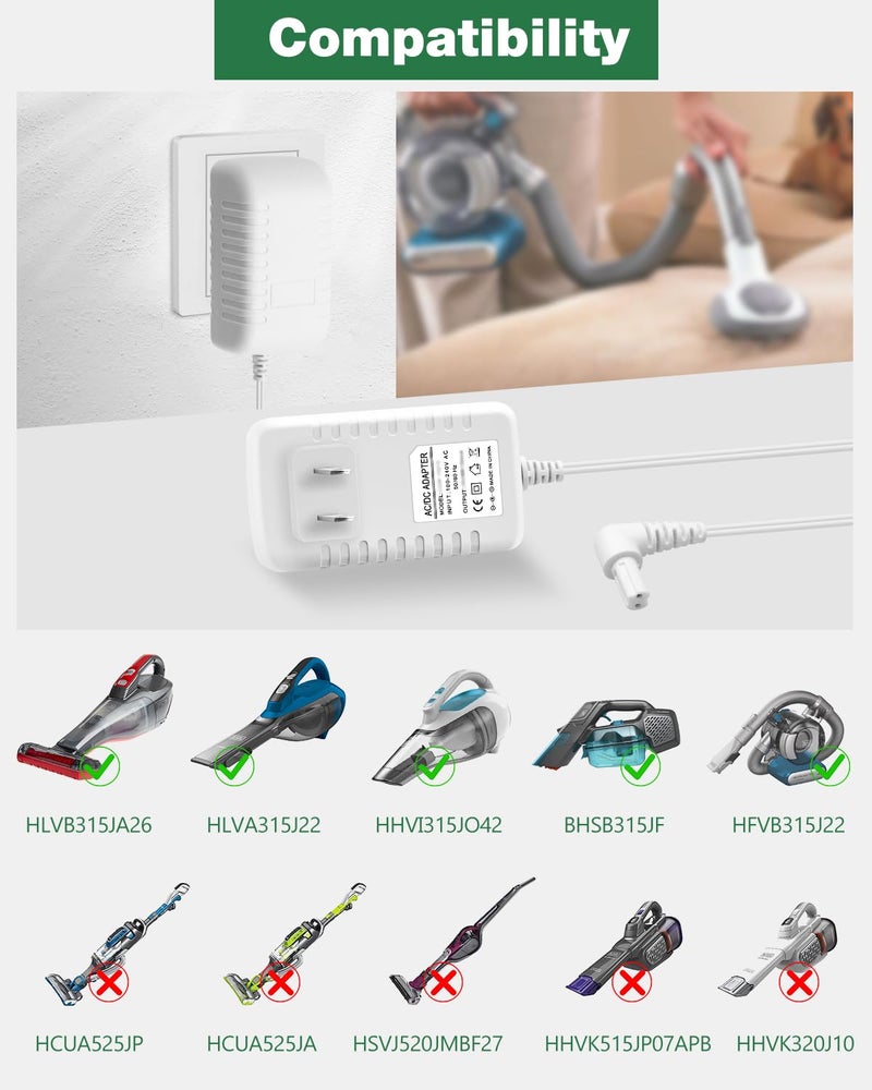 JOVNO 15V Charger Compatible with Vacuum Cleaner 90627870 Dusbuster Handheld Vacuum Cleaners S003AQU1500015 HHVI315JO42 HFVB315J22 HHVI320JR02 90629039, Replacement Power Supply Cord 6FT - Image 2