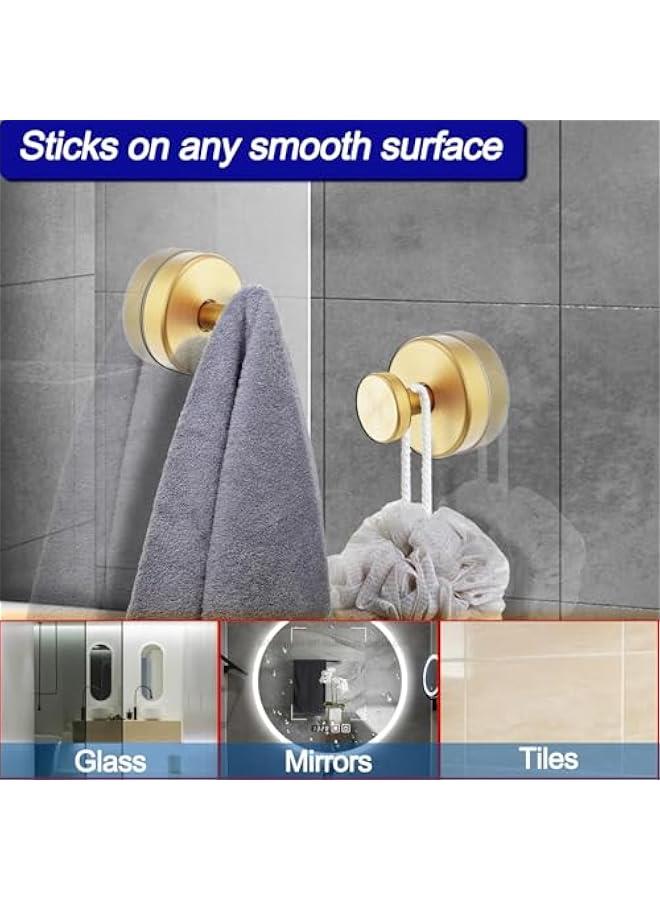 Suction Cup Hooks for Shower, Towel Hooks for Bathroom Window Glass, Bath Robe Looafh Hook for Hanging - 2 Pack, Gold - Image 2