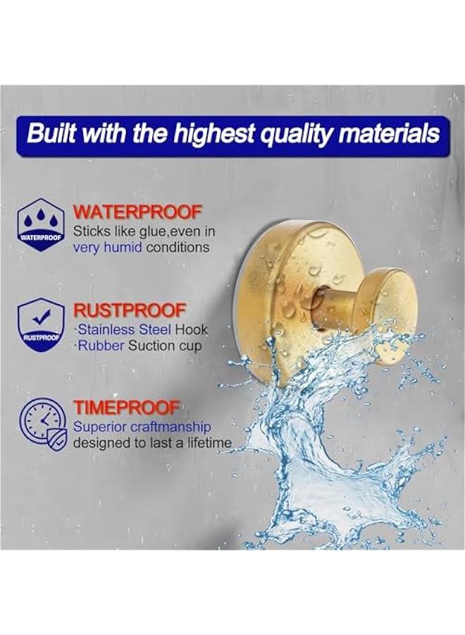 Suction Cup Hooks for Shower, Towel Hooks for Bathroom Window Glass, Bath Robe Looafh Hook for Hanging - 2 Pack, Gold - Image 3