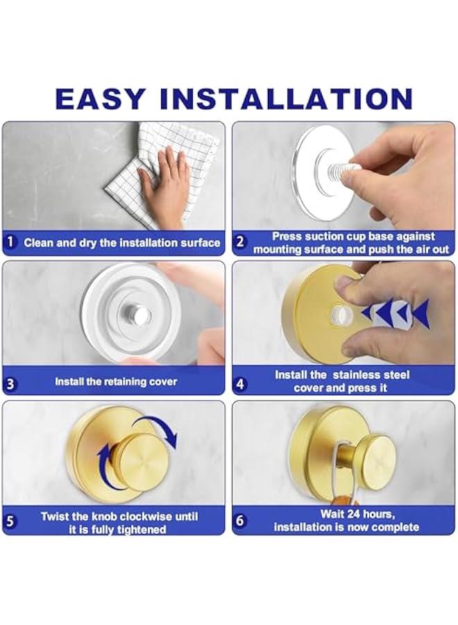Suction Cup Hooks for Shower, Towel Hooks for Bathroom Window Glass, Bath Robe Looafh Hook for Hanging - 2 Pack, Gold - Image 4