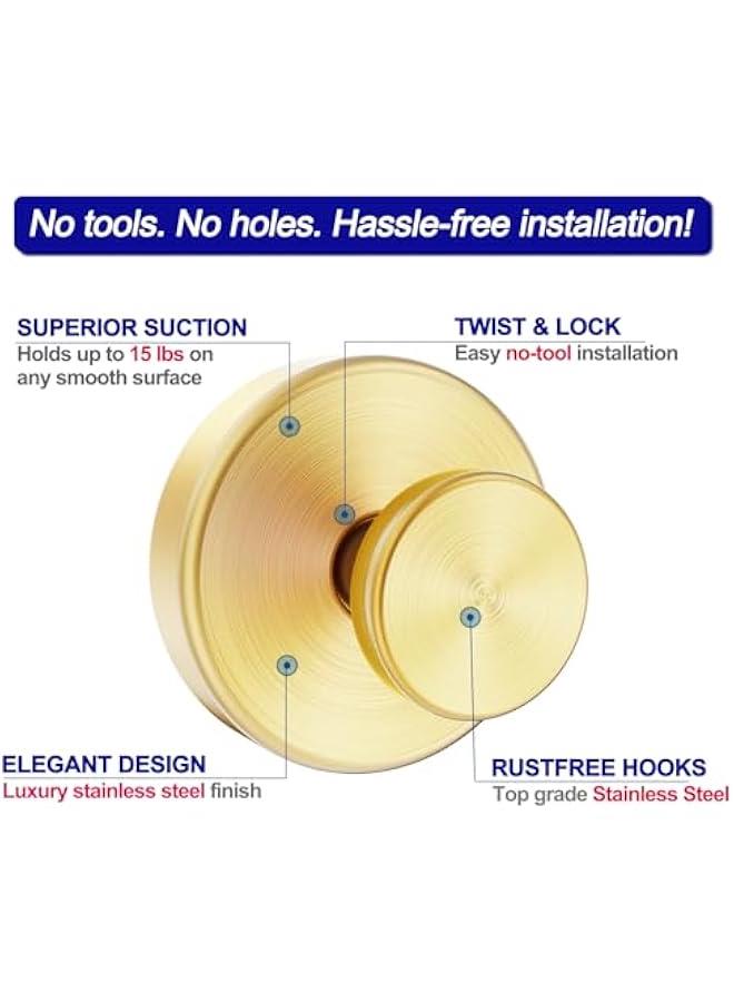 Suction Cup Hooks for Shower, Towel Hooks for Bathroom Window Glass, Bath Robe Looafh Hook for Hanging - 2 Pack, Gold - Image 5