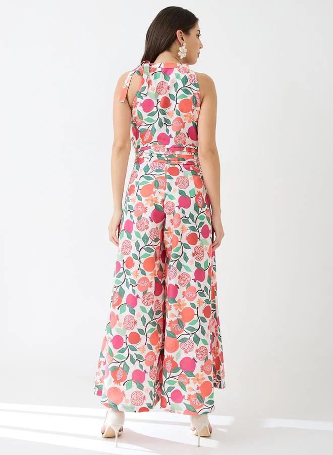 Globus  Floral Fruit Print Pleated Detail Flared Fusion Jumpsuit for Women | Best Price UAE