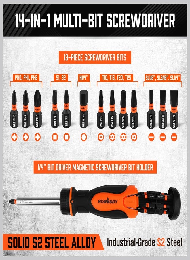 HORUSDY Magnetic Ratcheting Screwdriver Set: 14-in-1 Bits & 1/4" Driver, Multi-Sized Phillips, Slotted, Square, Torx, Hex for Garage & Daily Repair - Image 5