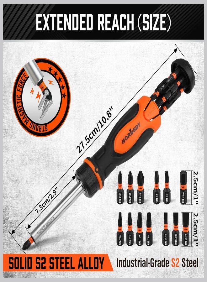 HORUSDY Magnetic Ratcheting Screwdriver Set: 14-in-1 Bits & 1/4" Driver, Multi-Sized Phillips, Slotted, Square, Torx, Hex for Garage & Daily Repair - Image 4