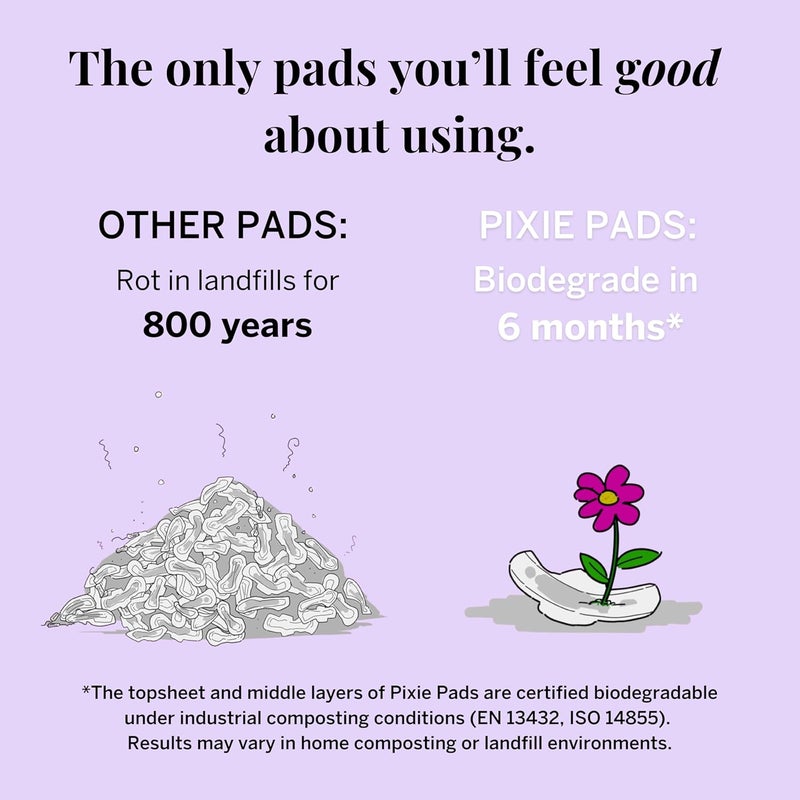 Pixie Cup Pixie Organic Cotton Ultra Thin Pads with Wings for Women LeakProof MoistureWicking for Feminine Care Compostable Unscented Menstrual Pads Regular Absorbency FSA Eligible 48 Count - Image 5