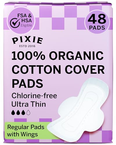 Pixie Cup Pixie Organic Cotton Ultra Thin Pads with Wings for Women LeakProof MoistureWicking for Feminine Care Compostable Unscented Menstrual Pads Regular Absorbency FSA Eligible 48 Count - Image 1