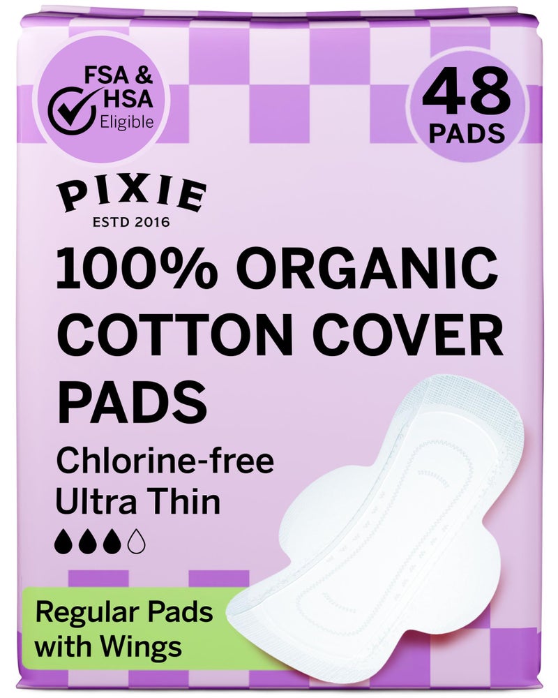 Pixie Cup Pixie Organic Cotton Ultra Thin Pads with Wings for Women LeakProof MoistureWicking for Feminine Care Compostable Unscented Menstrual Pads Regular Absorbency FSA Eligible 48 Count - Image 2