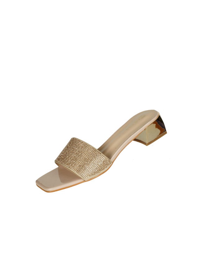 ZAYNA 221-54 Zayna Ladies  Fashion Mid Heel Slip on 18F4088-15 Nude - Image 3