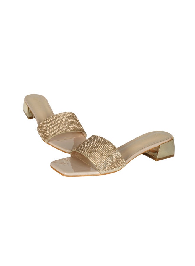 ZAYNA 221-54 Zayna Ladies  Fashion Mid Heel Slip on 18F4088-15 Nude - Image 2