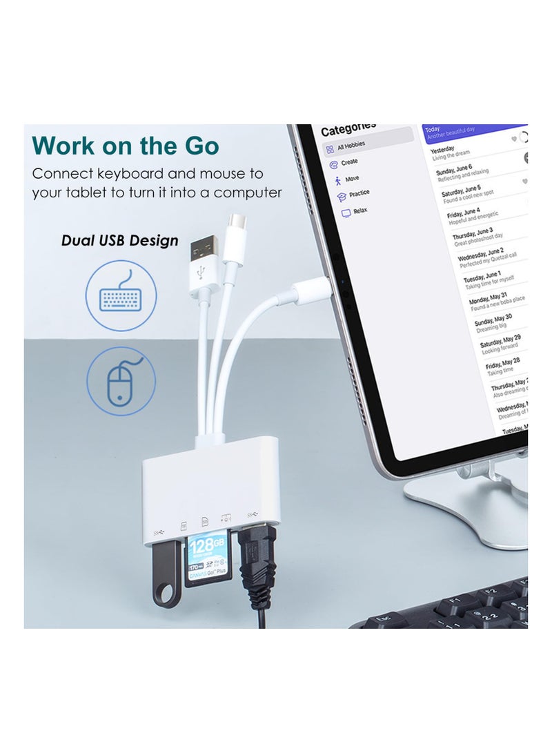 قارئ بطاقات ذاكرة 5 في 1 – متوافق مع iPhone وiPad وAndroid – محول USB-C وLightning وUSB-A لبطاقات SD وMicro SD – تشغيل فوري ونقل سريع للملفات - Image 2