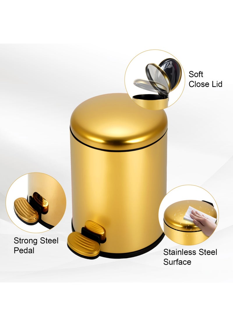 Waste Bin Stainless Steel Trash Can Garbage Bin Bathroom Wastebasket with Foot Pedal and Removable Inner Bucket 6L Trash Bin for Living Room Kitchen Bathroom - Image 3