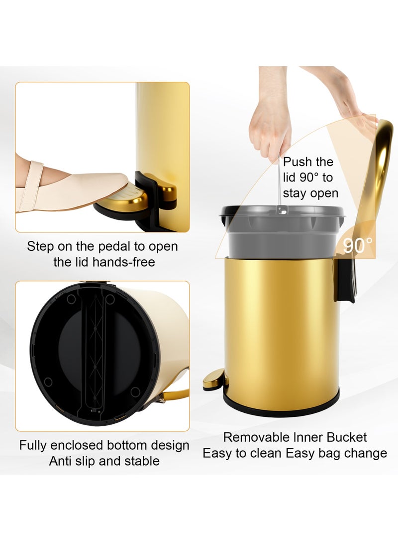 Waste Bin Stainless Steel Trash Can Garbage Bin Bathroom Wastebasket with Foot Pedal and Removable Inner Bucket 6L Trash Bin for Living Room Kitchen Bathroom - Image 4