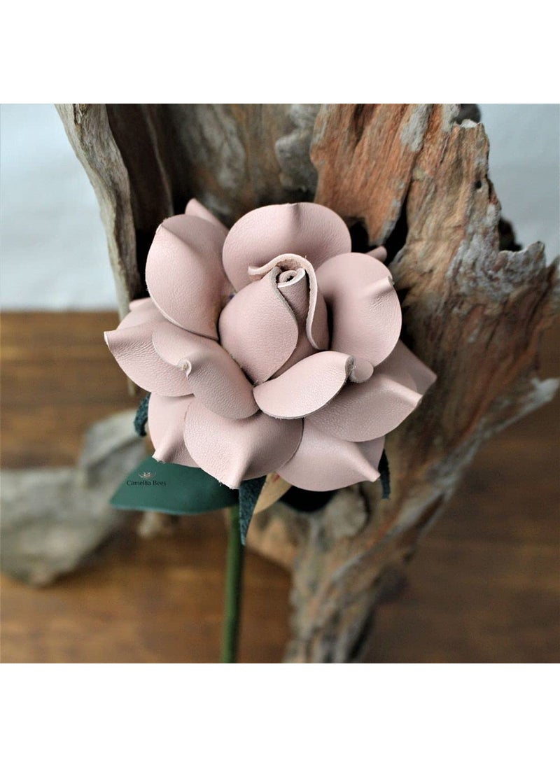 Camellia Bees Camellia Bees Leather rose Gift for her/him on valentines day  mothers day  third years 3rd wedding anniversary (Pink)  - Image 5