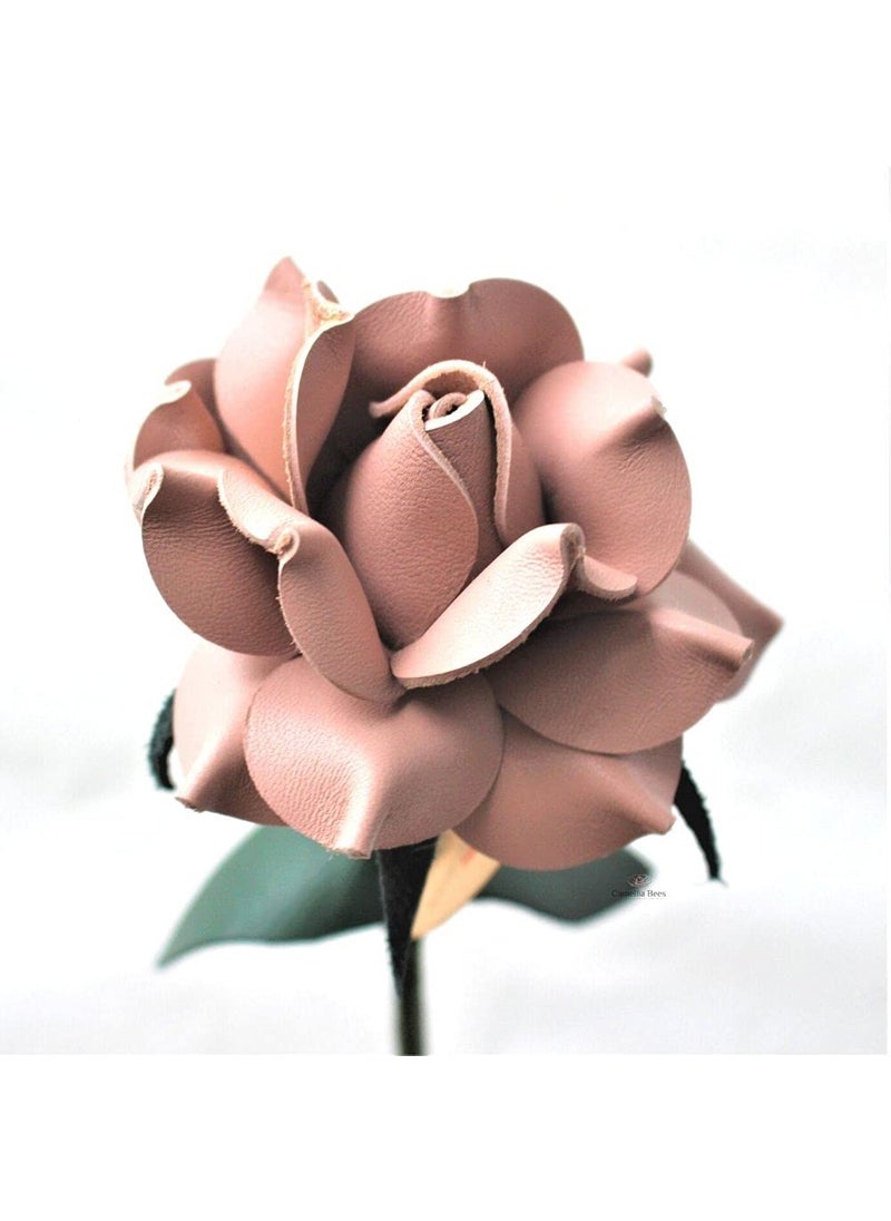 Camellia Bees Camellia Bees Leather rose Gift for her/him on valentines day  mothers day  third years 3rd wedding anniversary (Pink)  - Image 1