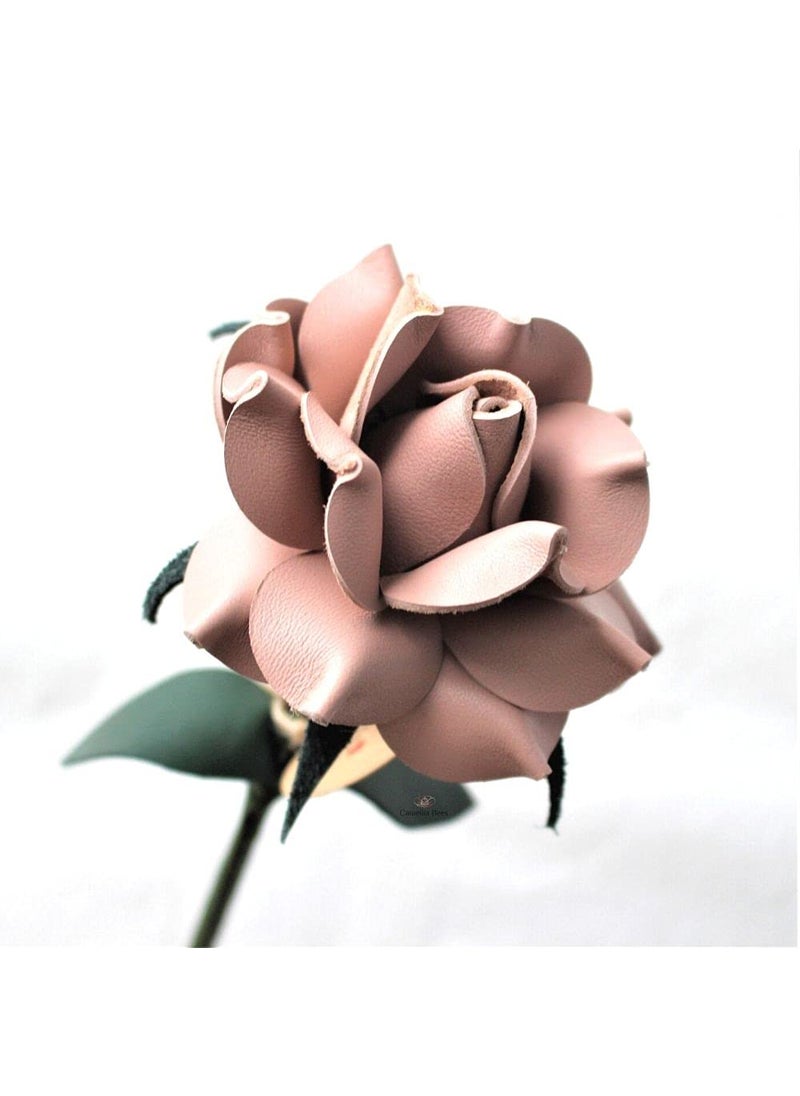 Camellia Bees Camellia Bees Leather rose Gift for her/him on valentines day  mothers day  third years 3rd wedding anniversary (Pink)  - Image 2