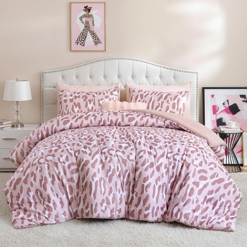 JANZAA Comforter Set Queen, Beige Leopard Print Bedding Set Animal Cheetah PrintPrint Bedding Fluffy Faux Fur, Plush Shaggy Fuzzy Bed Sets with 2 Pillow Shams - Image 1