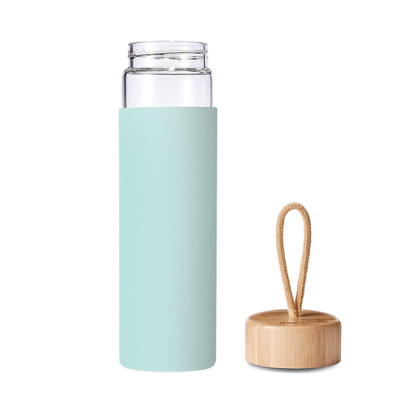 Yomious 20 Oz Borosilicate Glass Water Bottles with Silicone Sleeve BPA Free, Dishwasher Safe - Reusable Clear Glass Drinking with Leak Proof Bamboo Lid | Perfect Gym Water Bottles for Men & Women - Image 3