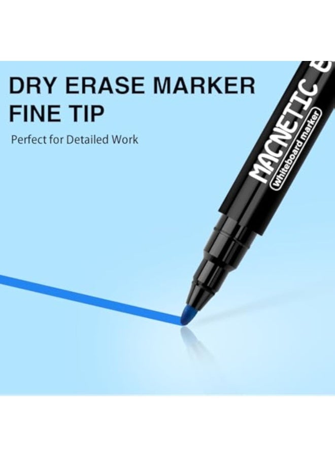 ماجنيتك أقلام تحديد ممحاة جافة مغناطيسية ذات طرف رفيع - 12 لونًا للسبورة البيضاء مع غطاء ممحاة، أقلام تحديد جافة رقيقة منخفضة الرائحة لمعلمي الأطفال، تعمل على السبورة البيضاء والتقويم، الثلاجة، هدية للأطفال - Image 3