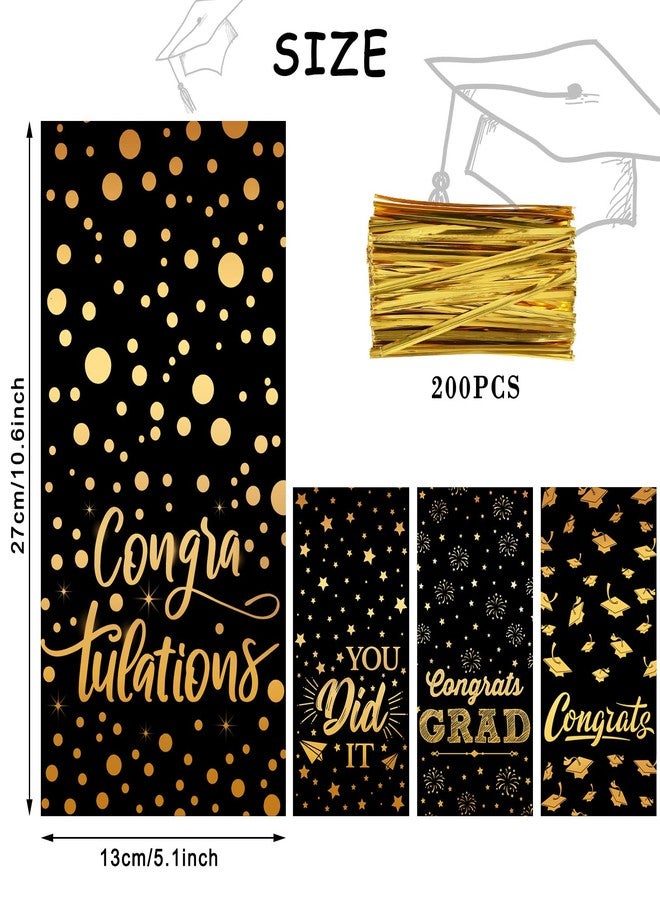 Whaline 160 Pcs 2026 Graduation Cellophane Treat Bags Congrats Grad Cellophane Bag Graduation Cap Firework Plastic Goody Bags with Twist Ties for Party Favor Supplies Gift Packing Decor, 5.1 x 10.6 Inch - Image 2