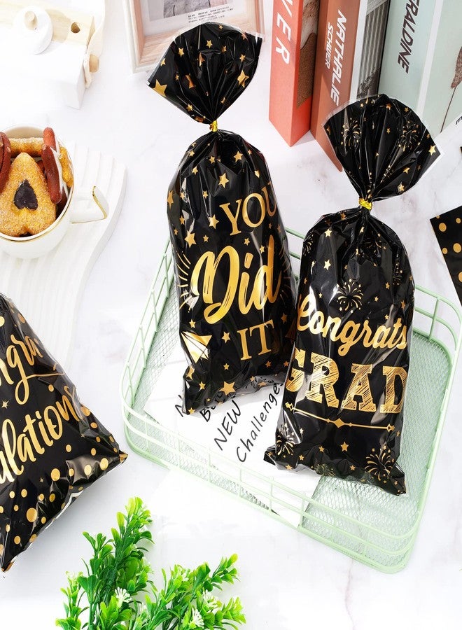 Whaline 160 Pcs 2026 Graduation Cellophane Treat Bags Congrats Grad Cellophane Bag Graduation Cap Firework Plastic Goody Bags with Twist Ties for Party Favor Supplies Gift Packing Decor, 5.1 x 10.6 Inch - Image 4
