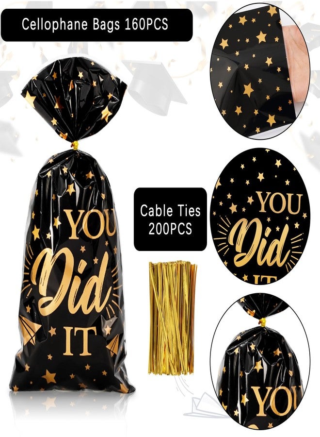 Whaline 160 Pcs 2026 Graduation Cellophane Treat Bags Congrats Grad Cellophane Bag Graduation Cap Firework Plastic Goody Bags with Twist Ties for Party Favor Supplies Gift Packing Decor, 5.1 x 10.6 Inch - Image 3