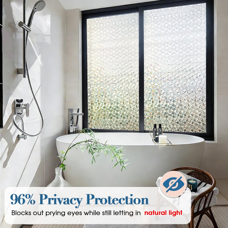Windimiley 3D Diamond Frosted Window Privacy Film, Static Cling Decorative Glass Covering, No Glue Removable Vinyl, UV Blocking Heat Control for Bathroom Bedroom Door, 17.5 x 78.7 inch - Image 2