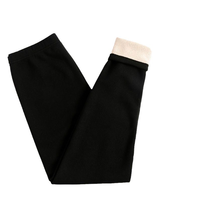 Thick Fleece-Lined High-Waist Pants for Women Black - Image 3
